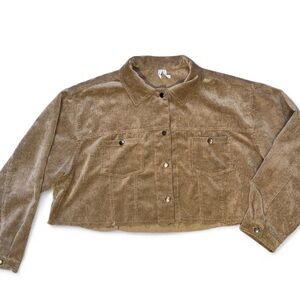 Truth NYC Light Tan Cropped Corduroy Button-Up 1X